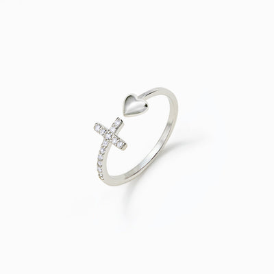 Faith Over Fear Cross & Heart Ring