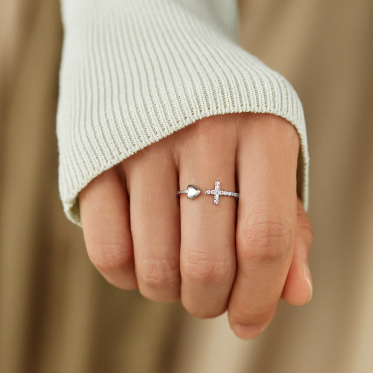 Faith Over Fear Cross & Heart Ring