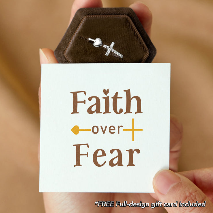 Faith Over Fear Cross & Heart Ring