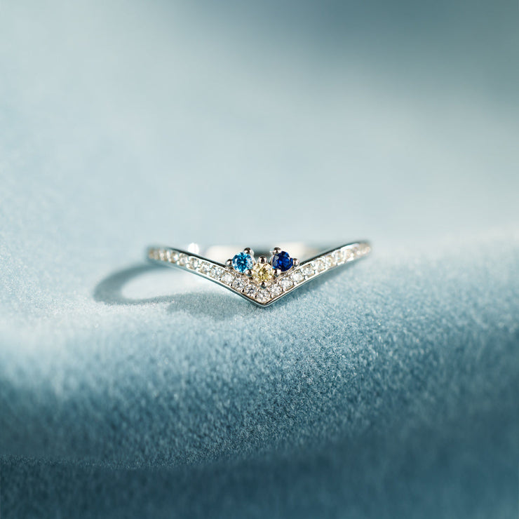 Birthstones chevron pavé ring